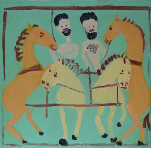 Calming the horses with a chariot., 2016