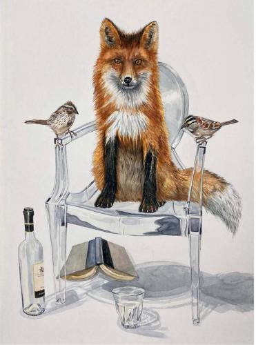 Red fox and two birds, 2021